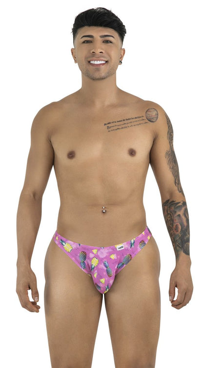 CandyMan 99923 bikini briefs in pink with yellow pineapple and green leaf tropical print for stylish comfort