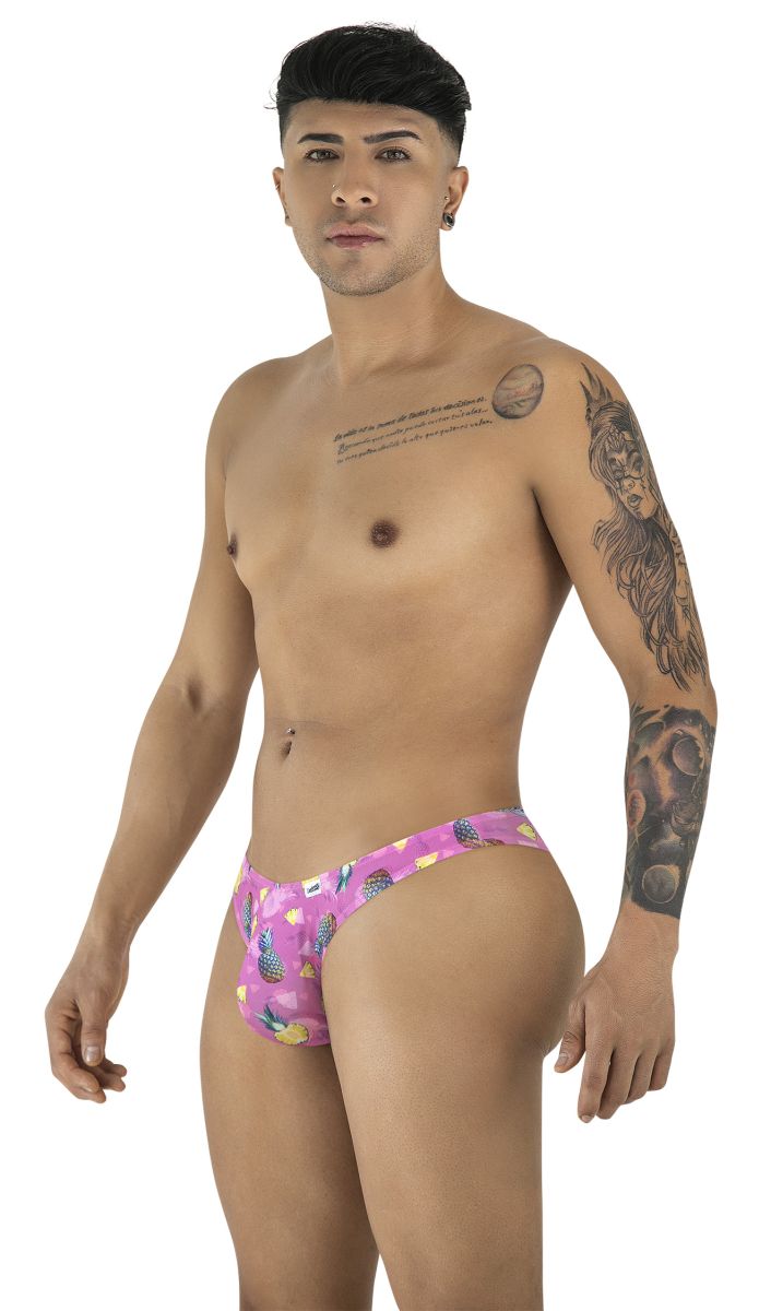 Pink pineapple-patterned CandyMan 99923 bikini color printed men’s thong with vibrant tropical design