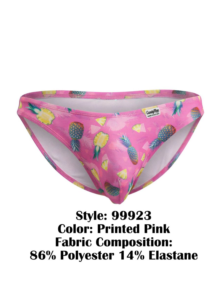 CandyMan 99923 bikini color printed pink briefs with pink pineapple print made from 86 polyester 14 elastane