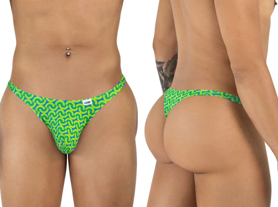 CandyMan 99924 thong in vibrant green and blue with bold wavy pattern perfect for stylish beachwear or lingerie