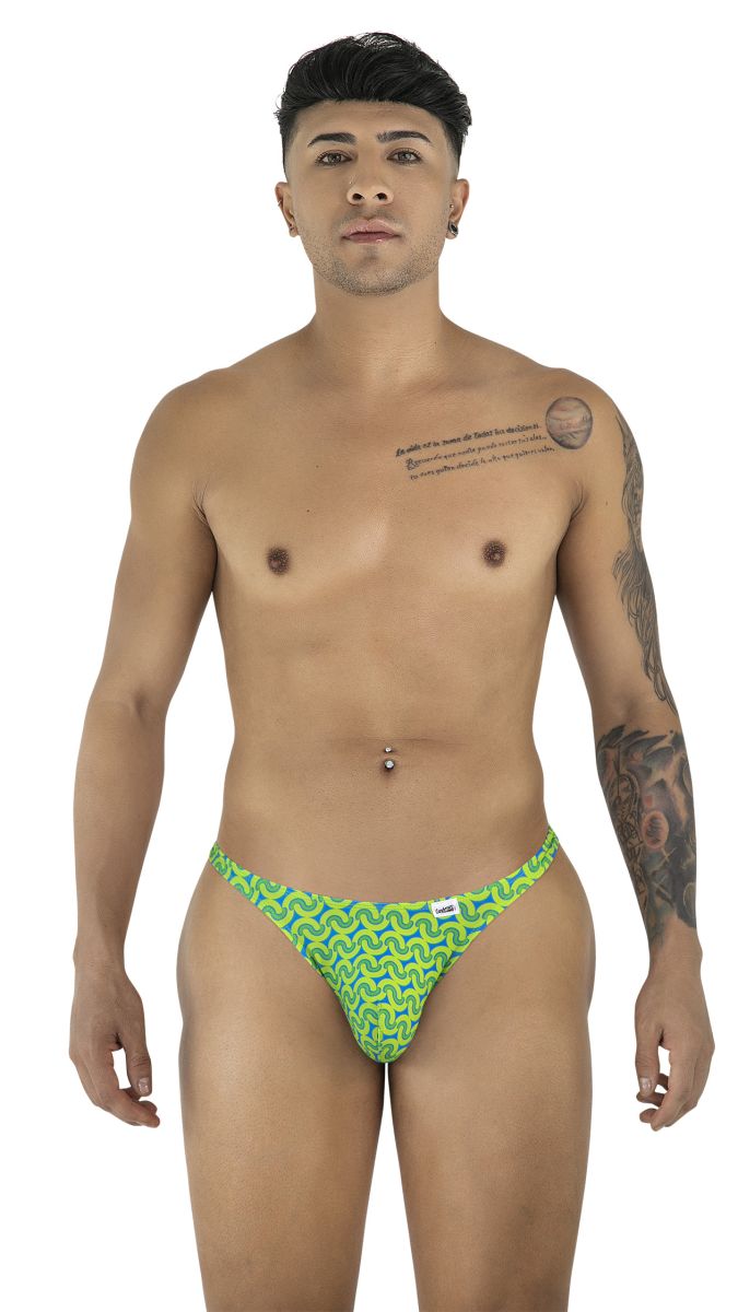 Bright green and lime patterned swim trunks with bold zigzag design from CandyMan 99924 thongs color printed green collection
