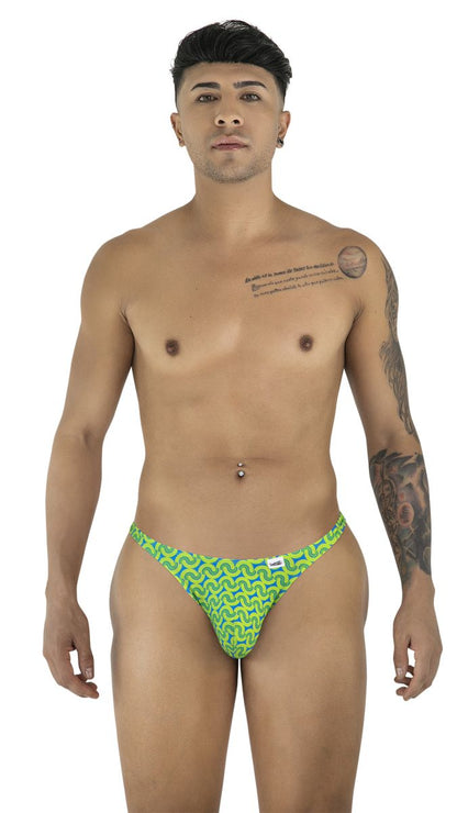 Bright green and lime patterned swim trunks with bold zigzag design from CandyMan 99924 thongs color printed green collection