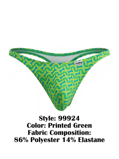 CandyMan 99924 vibrant printed green thong with swirling pattern made of 86% polyester 14% elastane