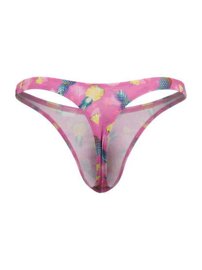 Pink candyMan 99924 sheer thong with pineapple print made of lightweight fabric for stylish comfort