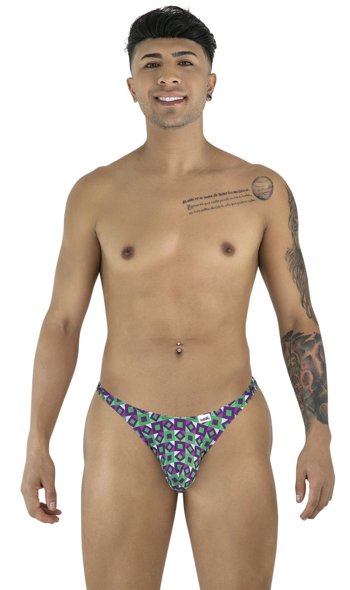 Purple and teal geometric patterned men’s briefs from Candyman 99924 thongs color printed purple collection