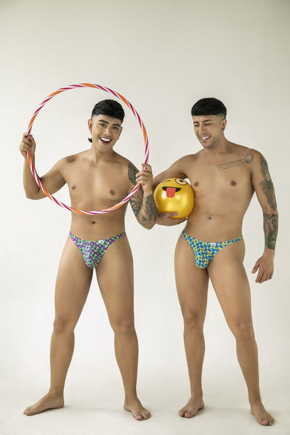 CandyMan 99924 thongs color printed purple featuring a colorful hula hoop with orange and pink stripes