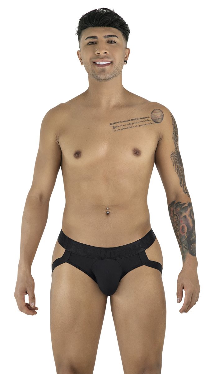 CandyMan 99925 black athletic briefs with side cutouts and snug fit designed for active support and comfort