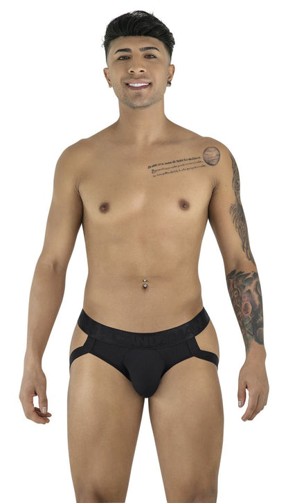 CandyMan 99925 black athletic briefs with side cutouts and snug fit designed for active support and comfort