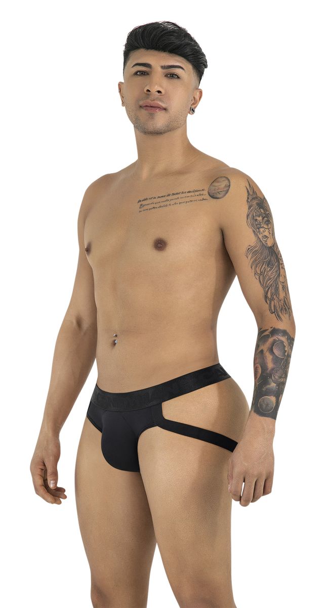 Black candyman 99925 jockstrap briefs with distinctive side cutouts in a form-fitting design