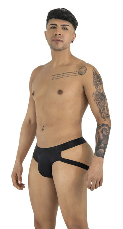 Black candyman 99925 jockstrap briefs with distinctive side cutouts in a form-fitting design