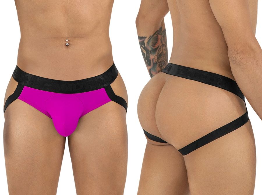 CandyMan 99925 jockstrap vibrant fuchsia and black athletic briefs with sleek form-fitting design front view
