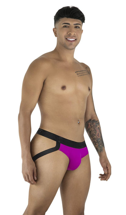CandyMan 99925 jockstrap in vibrant fuchsia and black with a sleek modern design for athletic support
