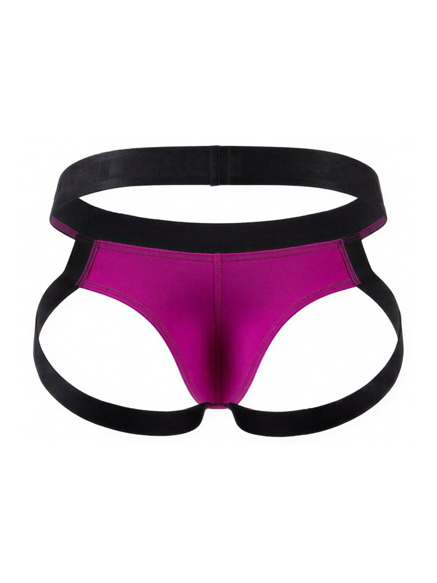 Vibrant magenta and black candy man 99925 jockstrap brief with sleek form-fitting design for athletic use