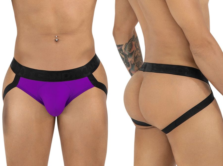 Purple and black CandyMan 99925 jockstrap with wide waistband and side straps in orchid color for athletic use