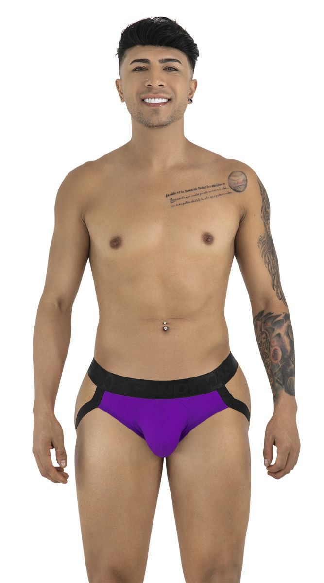 Purple and black CandyMan 99925 jockstrap with supportive contoured design in orchid color for athletic use