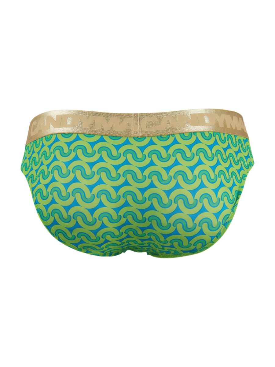 Candyman 99926 briefs in vibrant turquoise and lime green with gold andrea paul waistband for stylish comfort