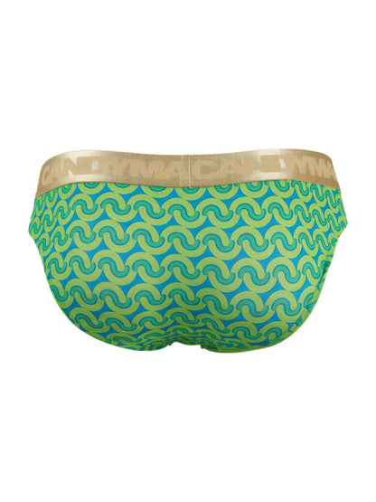 Candyman 99926 briefs in vibrant turquoise and lime green with gold andrea paul waistband for stylish comfort