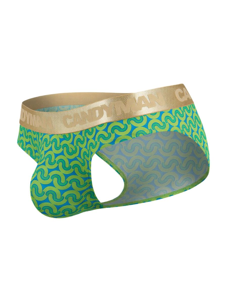 CandyMan 99926 briefs men’s underwear with green and blue pattern and gold waistband for stylish comfort