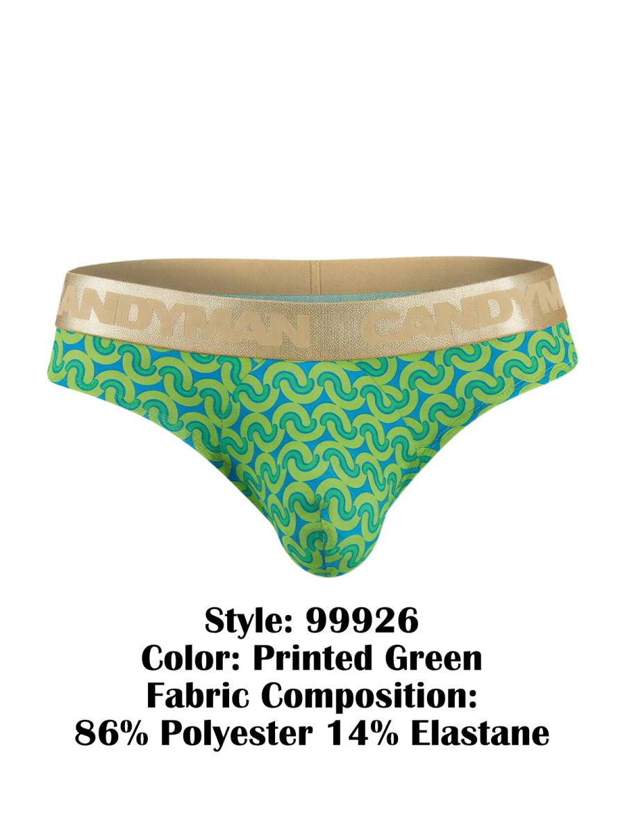 Green and blue patterned printed briefs with gold candyman waistband candyMan 99926 briefs color printed green