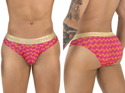 CandyMan 99926 briefs vibrant pink and yellow wavy pattern with gold elastic waistband featuring Bandyman brand name