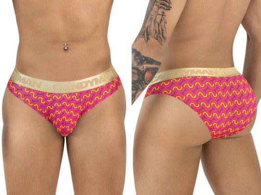 CandyMan 99926 briefs vibrant pink and yellow wavy pattern with gold elastic waistband featuring Bandyman brand name