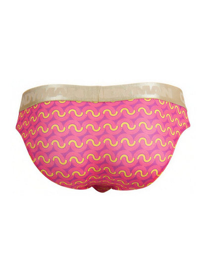 Pink CandyMan 99926 briefs with vibrant yellow wavy pattern and beige elastic waistband for comfortable wear