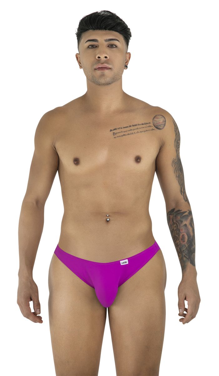 Vibrant purple magenta candy man 99928 bikini briefs with a small white brand tag on the waistband