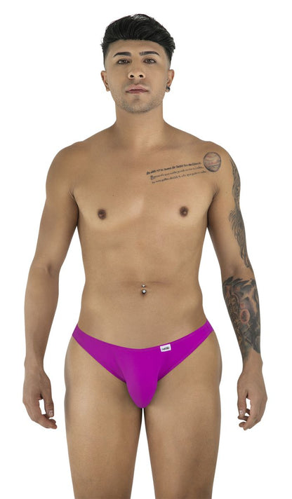 Vibrant purple magenta candy man 99928 bikini briefs with a small white brand tag on the waistband