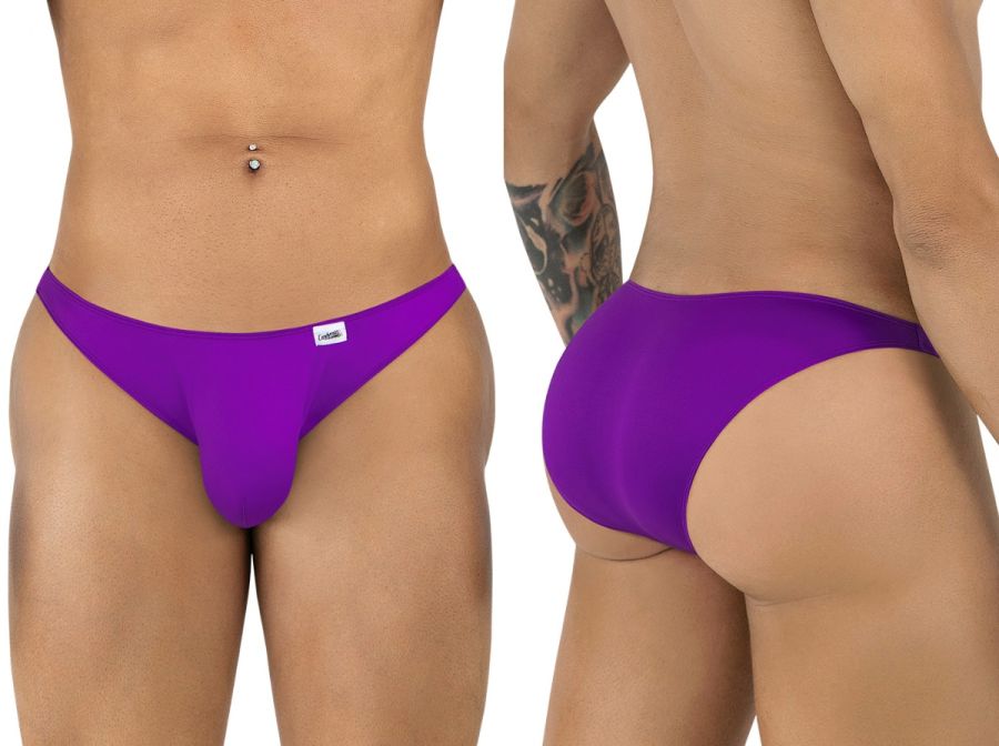 Purple mens briefs candyman 99928 bikini color orchid with smooth form fitting design and white brand tag on waistband