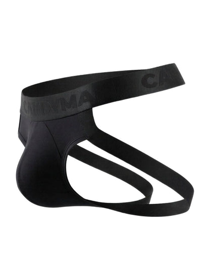 Black candyMan 99929 jockstrap briefs with contoured design and elastic waistband featuring canxma branding