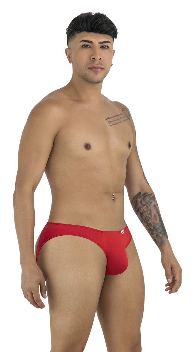 Red men’s briefs candyman 99929 with a small white logo on the left hip in comfortable fabric for daily wear