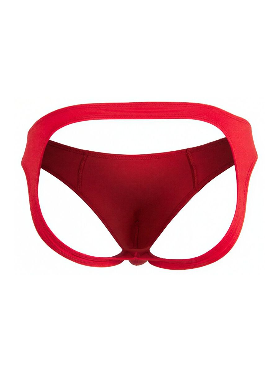 Red candyMan 99929 jockstrap with bold wide waistband and smooth form-fitting fabric in a red bikini bottom style