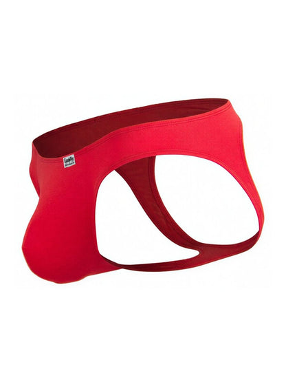 Red candyMan 99929 jockstrap men’s briefs with smooth form-fitting design and small brand tag on waistband