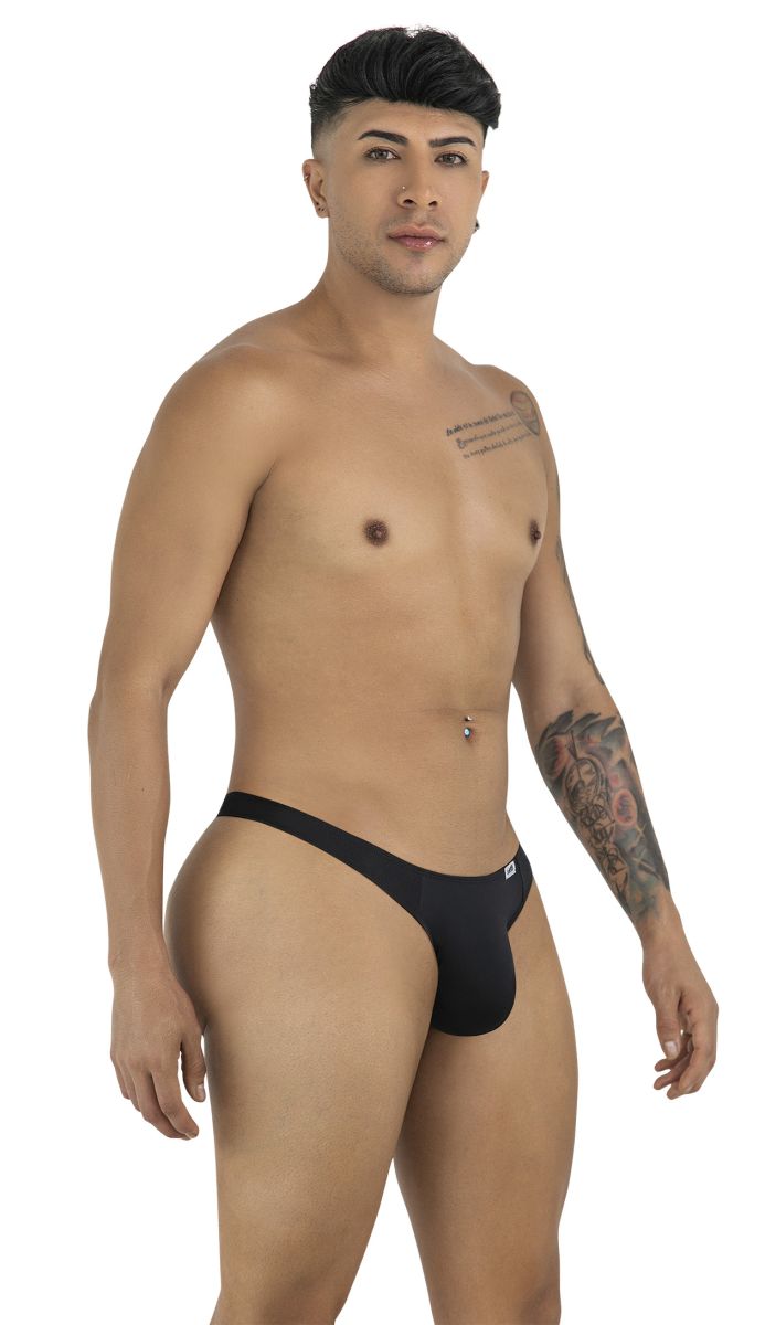 Black candyman 99930 thong with form fitting design and small logo on the side