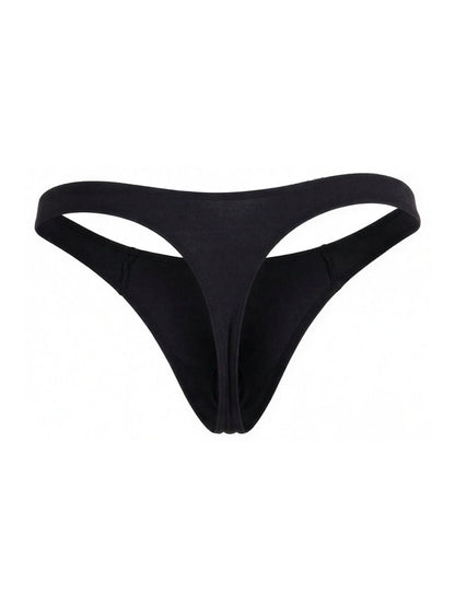 Black thong bikini bottom by candyman 99930 with smooth stretchy fabric and minimalistic design shown from the back
