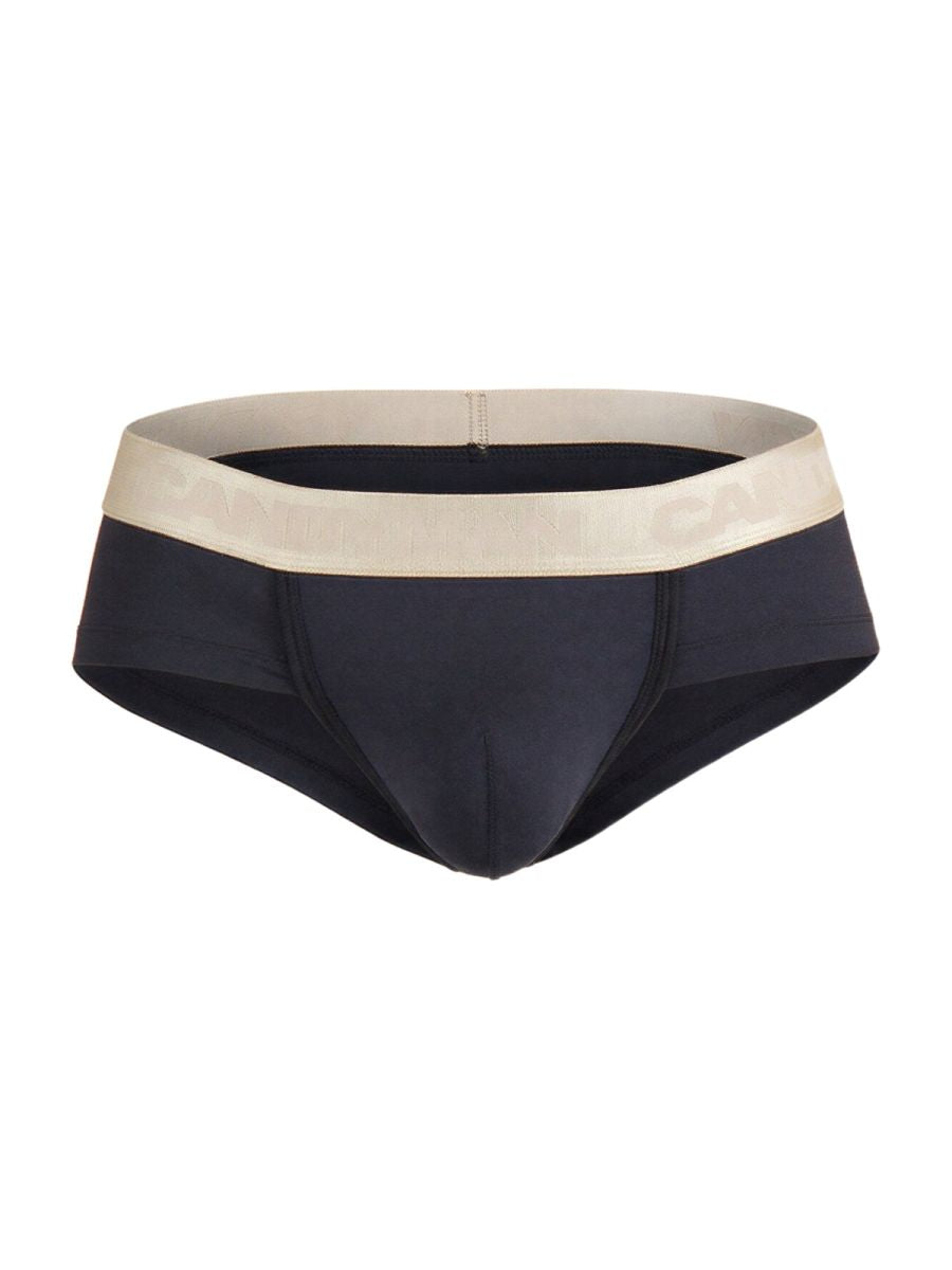 Black briefs with a contrasting beige waistband from candyman 99932 briefs collection in black and gold color