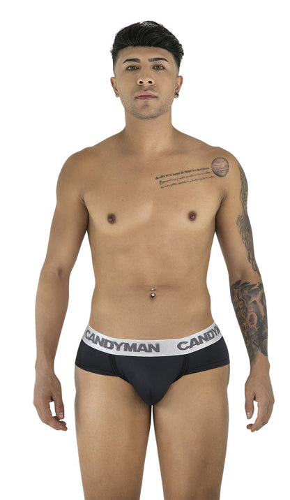 Black candyman 99932 briefs with white waistband featuring bold candyman logo suitable for daily wear