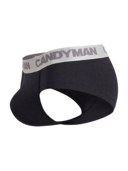 Black candyman 99932 briefs with a gray silver waistband featuring bold brand lettering for comfortable wear
