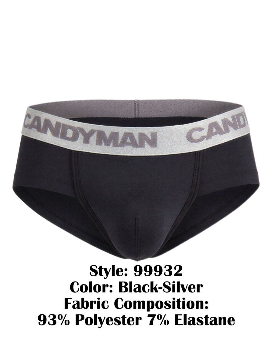 Black and silver candyman 99932 briefs made of 93 polyester 7 elastane featuring a snug comfortable fit