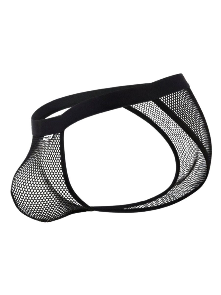 Black mesh briefs with solid elastic waistband from candyman 99933 bikini color black mesh collection front view