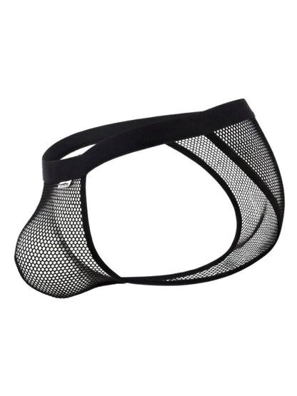 Black mesh briefs with solid elastic waistband from candyman 99933 bikini color black mesh collection front view