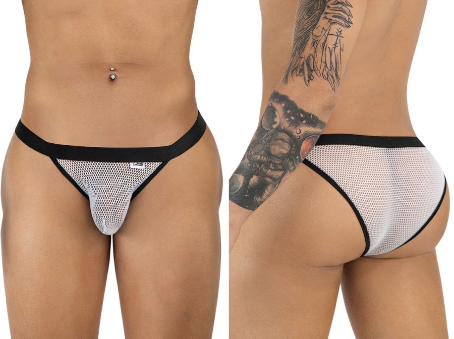 Whitemesh thong bikini with black trim from candyman 99933 featuring sheer mesh fabric and minimal coverage