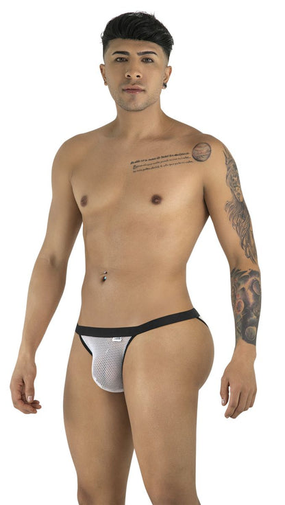 CandyMan 99933 bikini white mesh briefs with a black waistband featuring breathable mesh fabric