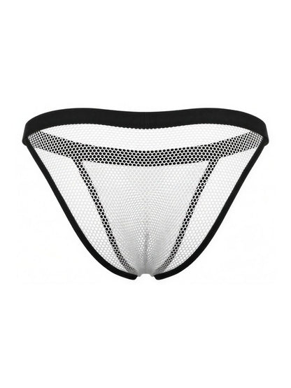 Candyman 99933 bikini color white mesh briefs in black and white mesh with solid black waistband front view