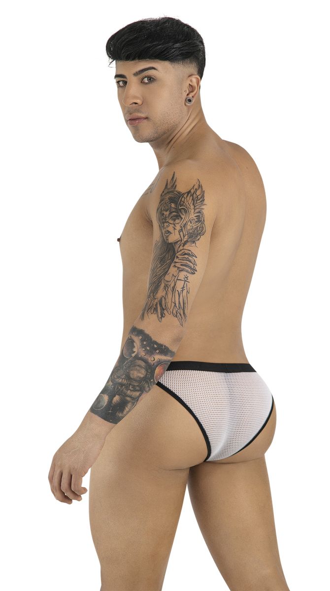White mesh briefs with black trim bikini style from candyman 99933 featuring breathable mesh material