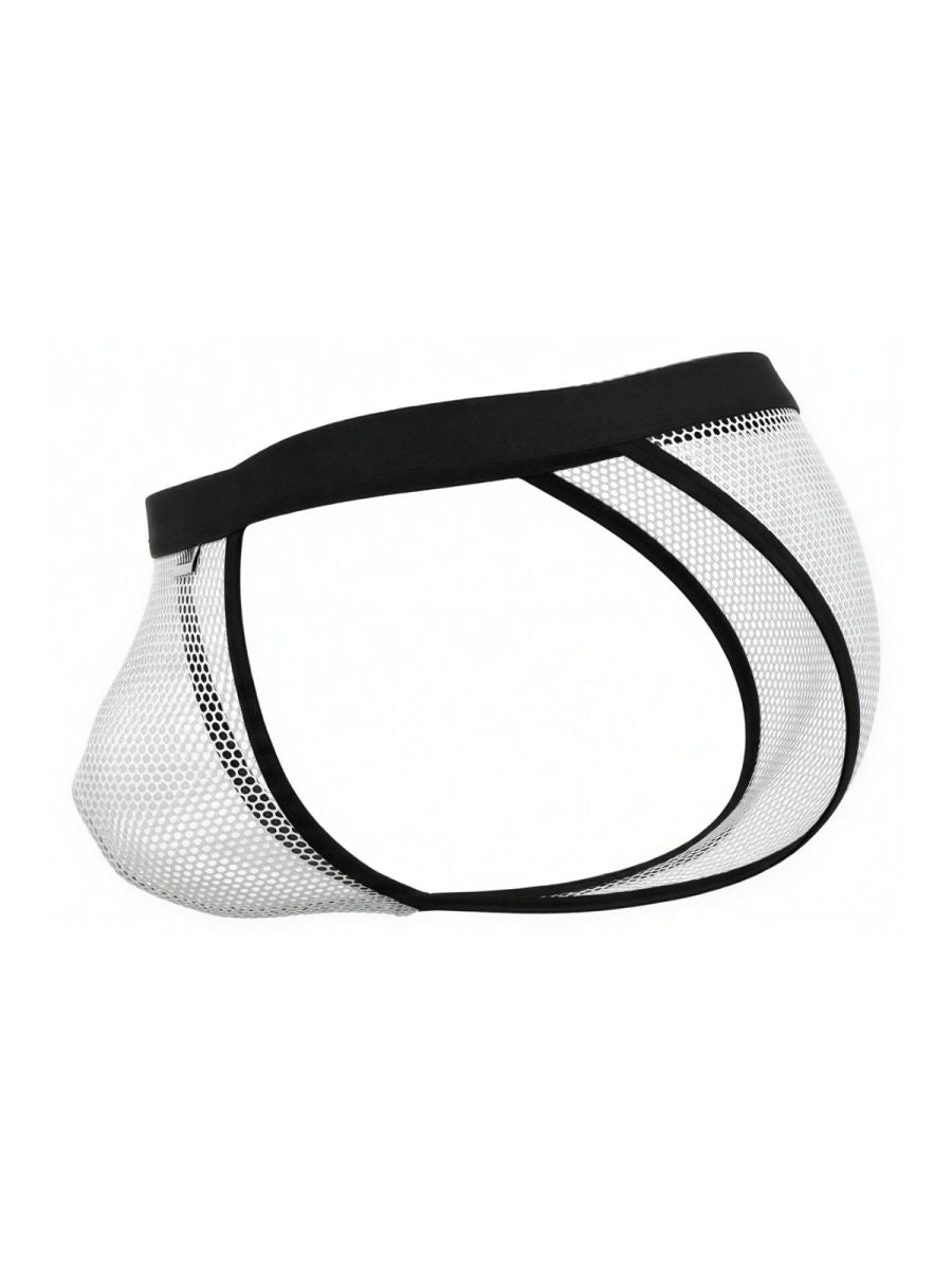 Black and white mesh CandyMan 99933 bikini briefs with solid black waistband for stylish comfort