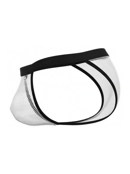 Black and white mesh CandyMan 99933 bikini briefs with solid black waistband for stylish comfort