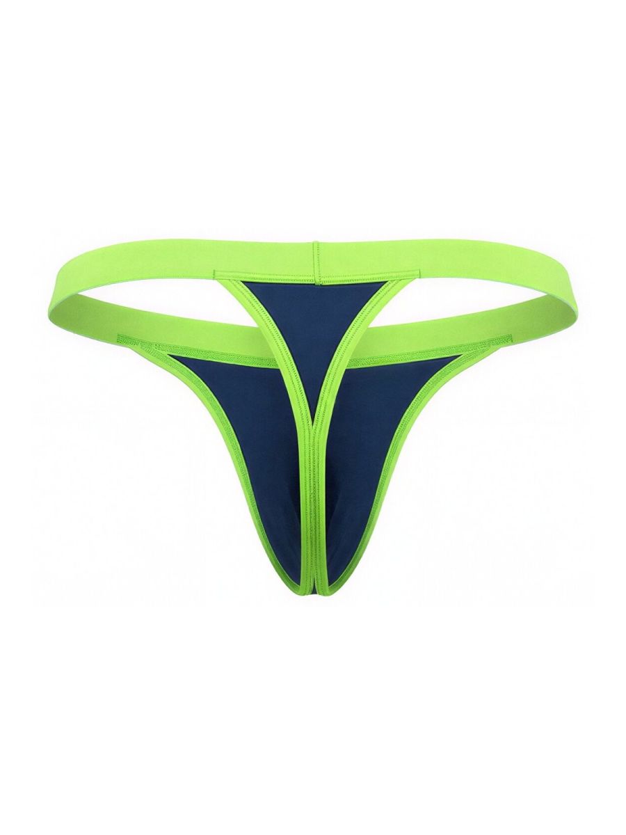 CandyMan 99942 navy blue thong with a bright lime green elastic waistband and trim details.