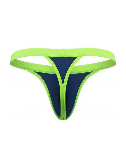 CandyMan 99942 navy blue thong with a bright lime green elastic waistband and trim details.