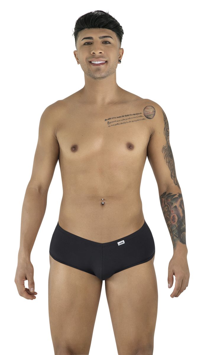CandyMan 99943 black trunks featuring a low-rise fit, smooth fabric, and a small branded tag on the front hip.